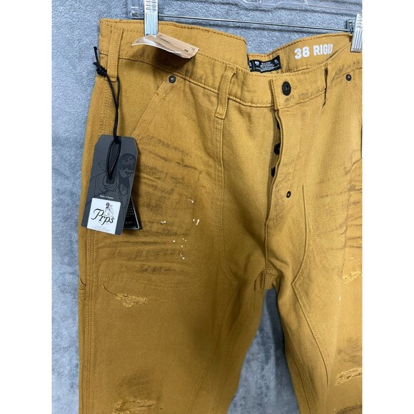 PRPS Men's 38 Rigid Carpenter Pants Light Brown NWT Paint Splatter Button Fly N - Picture 6 of 16